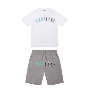 Conjunto Curto Trapstar Irongate Arch Chenille Cinza/ Verde Água